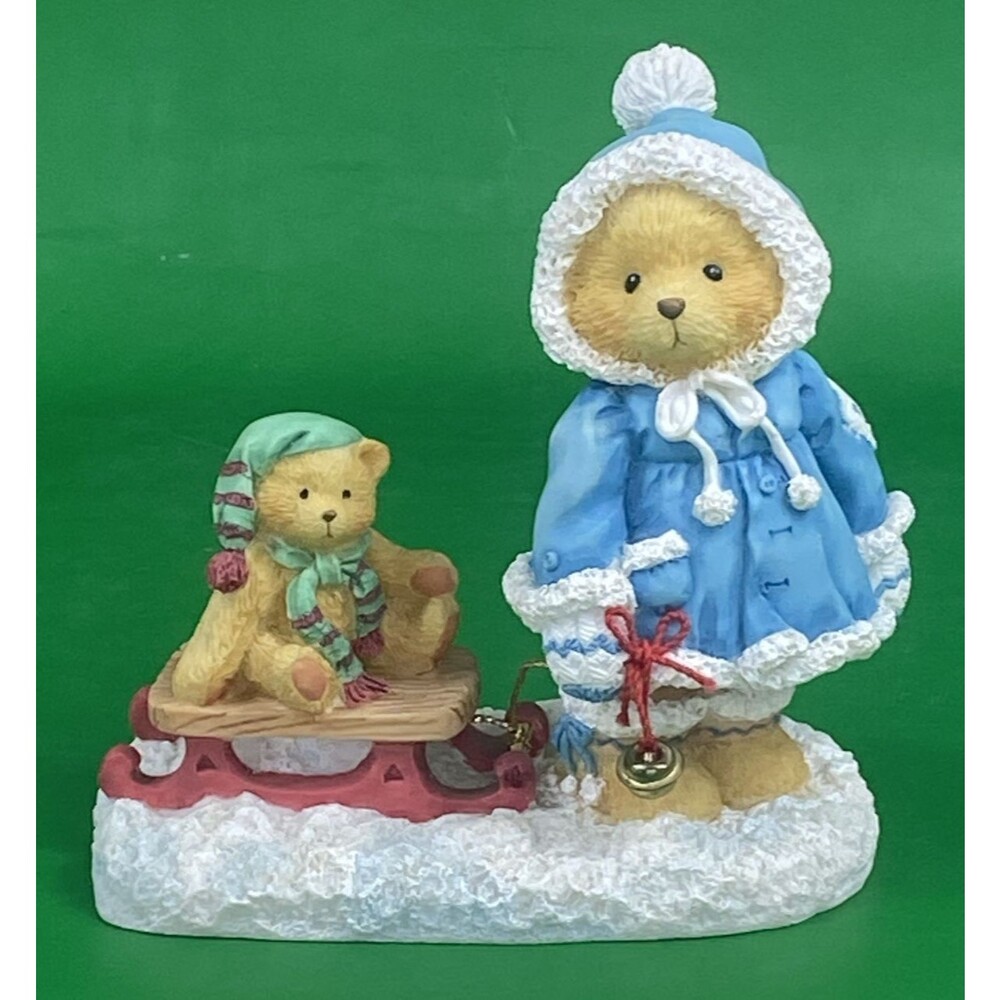 Vintage 1993 Cherished Teddies 912840 Mary Pulling Sled Figurine Reg #8556/666